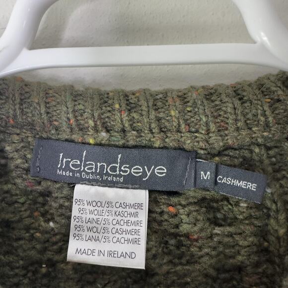 Irelands Eye Sweater Mens Medium Aran Green Cable Knit Wool Cashmere Fisherman - Picture 3 of 4